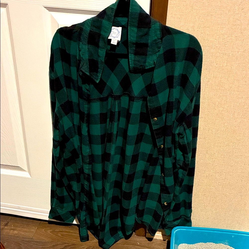 Blue Rain Large Emerald Green Flannel Long Sleeve Cotton Cardigan
